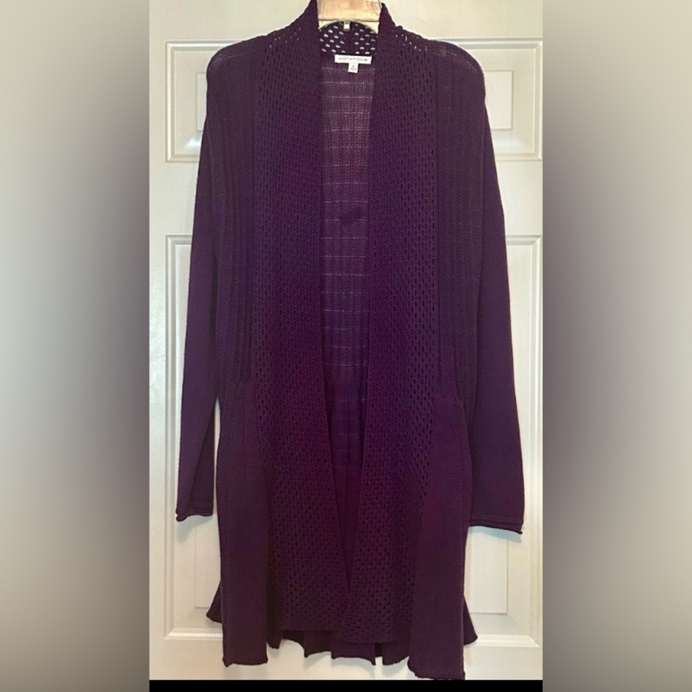 Notations Knit Long Cardigan Sweater/Duster M Deep Purple Minimalist Career